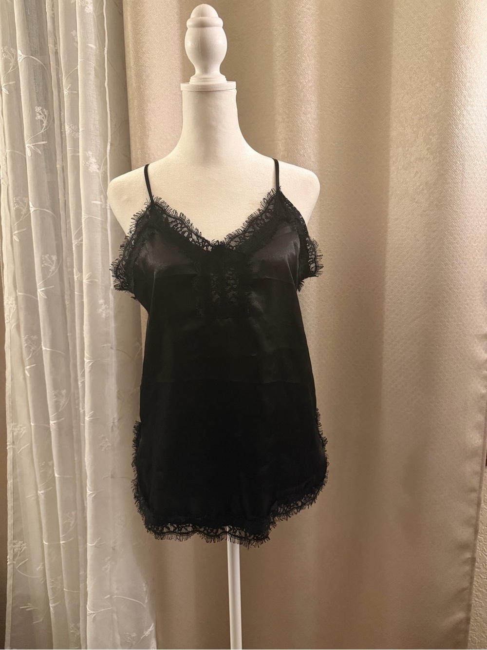 Mimi Chica Black Satin Lace-Trim Camisole